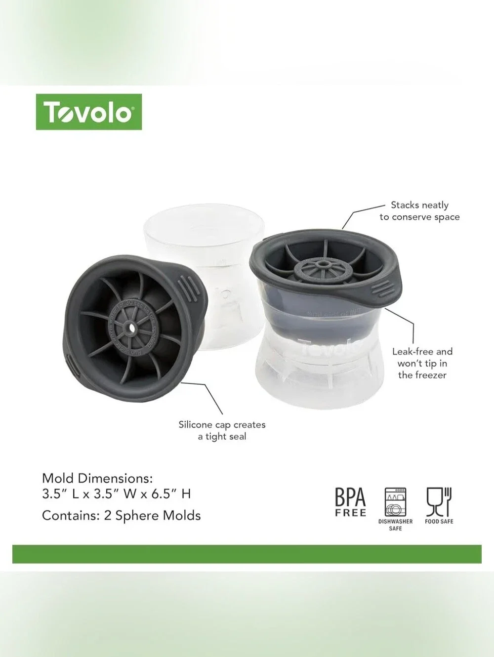 Set of 4 Tovolo Ice Molds: 2 Spheres & 2 XL Cubes for Whisky/Cocktails, BPA Free